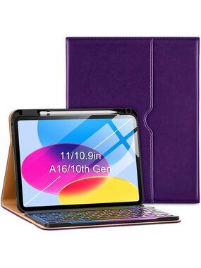 Keyboard Case for iPad (A16,2025) 11 & 10 (10.9" 2022) Faux Leather Smart Cover